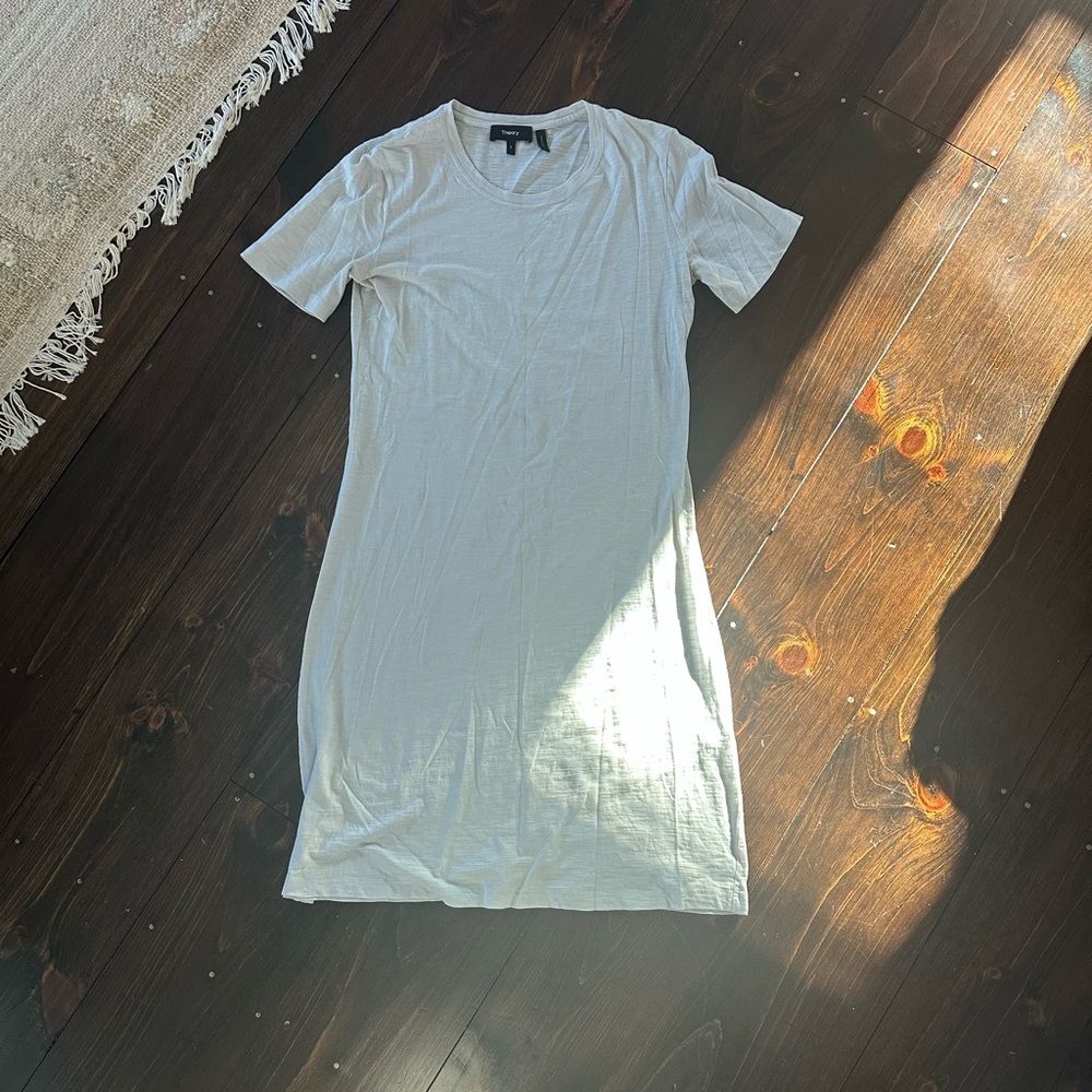 Theory Pale Gray/Blue Short Sleeve T Shirt Dress